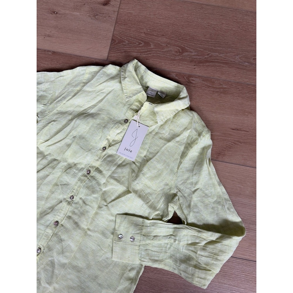 Joie Womens Lime Yellow green 100% Linen Long Sleeve Button Down Shirt Sz Medium